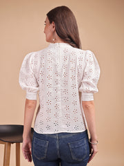 Schiffli Bloom Puff Sleeve Top