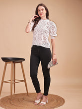 Schiffli Bloom Puff Sleeve Top