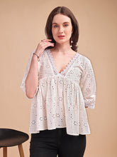 Schiffli Flare V-Neck Top