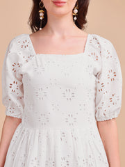 Square Neck Schiffli Short Onepiece