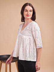 Schiffli Flare V-Neck Top