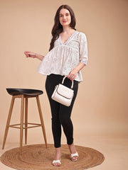 Schiffli Flare V-Neck Top