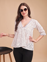 Schiffli Flare V-Neck Top