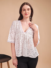 Schiffli Flare V-Neck Top