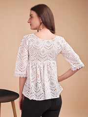 Schiffli Flare V-Neck Top