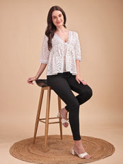 Schiffli Flare V-Neck Top