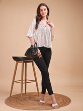 Schiffli Flare V-Neck Top