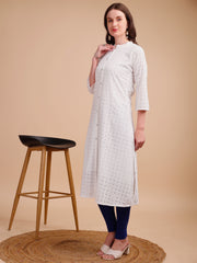 White Bloom Schiffli Button-Down Kurti