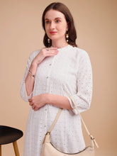 White Bloom Schiffli Button-Down Kurti