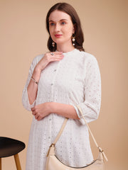 White Bloom Schiffli Button-Down Kurti