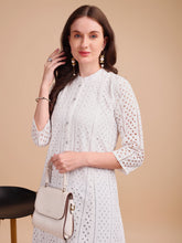 White Bloom Schiffli Button-Down Kurti
