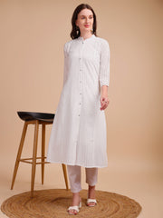 White Bloom Schiffli Button-Down Kurti