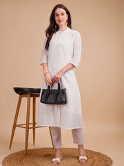White Bloom Schiffli Button-Down Kurti
