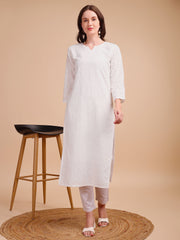 Schiffli Serenity Straight Kurti