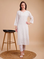 Schiffli Serenity Straight Kurti