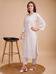 Schiffli Serenity Straight Kurti