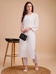 Schiffli Serenity Straight Kurti