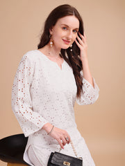 Schiffli Serenity Straight Kurti