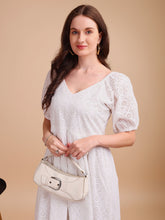 Schiffli V-Neckline Long Onepiece Dress