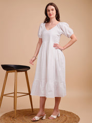 Schiffli V-Neckline Long Onepiece Dress