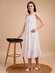 Schiffli Elegance Sleeveless Onepiece Dress