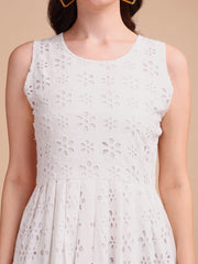 Schiffli Elegance Sleeveless Onepiece Dress