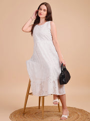 Schiffli Elegance Sleeveless Onepiece Dress