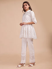 Schiffli Collar Peplum Co-ord Set