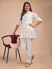 Schiffli Collar Peplum Co-ord Set