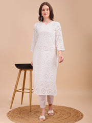 Schiffli Serenity Straight Kurti