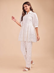 Schiffli Collar Peplum Co-ord Set