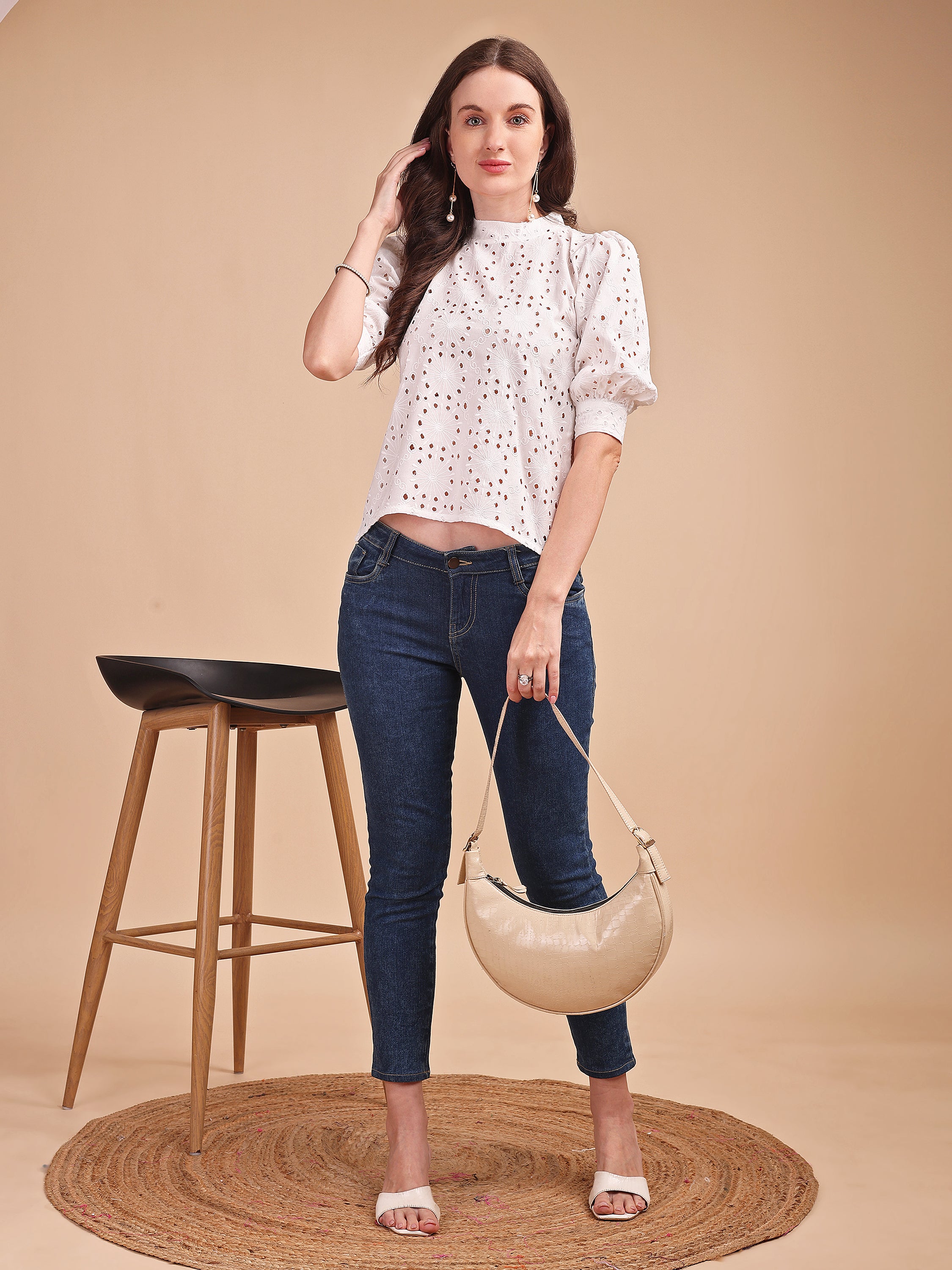 Schiffli Bloom Puff Sleeve Top