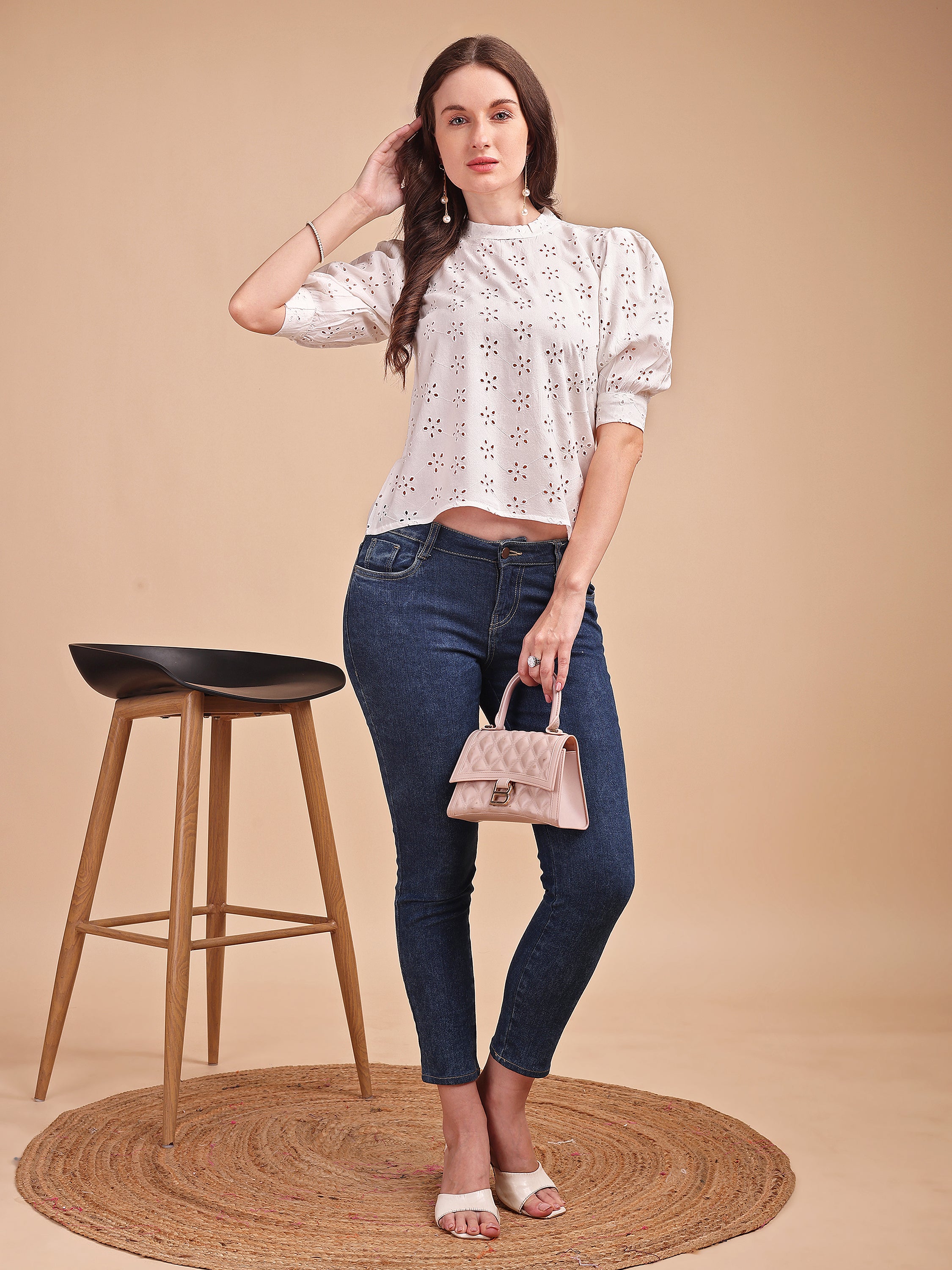Schiffli Bloom Puff Sleeve Top