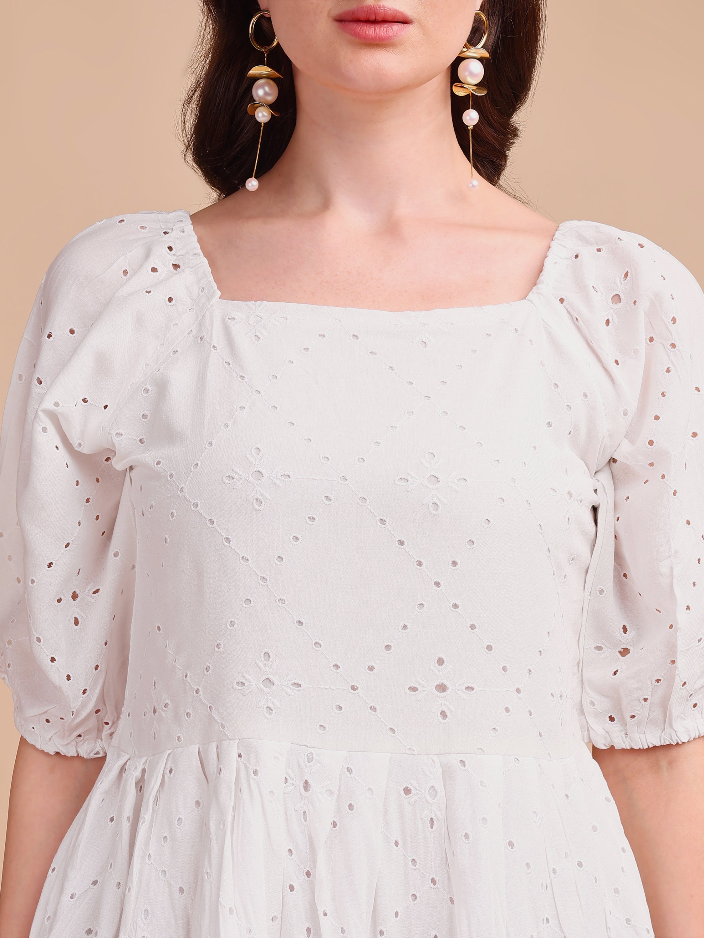 Square Neck Schiffli Short Onepiece