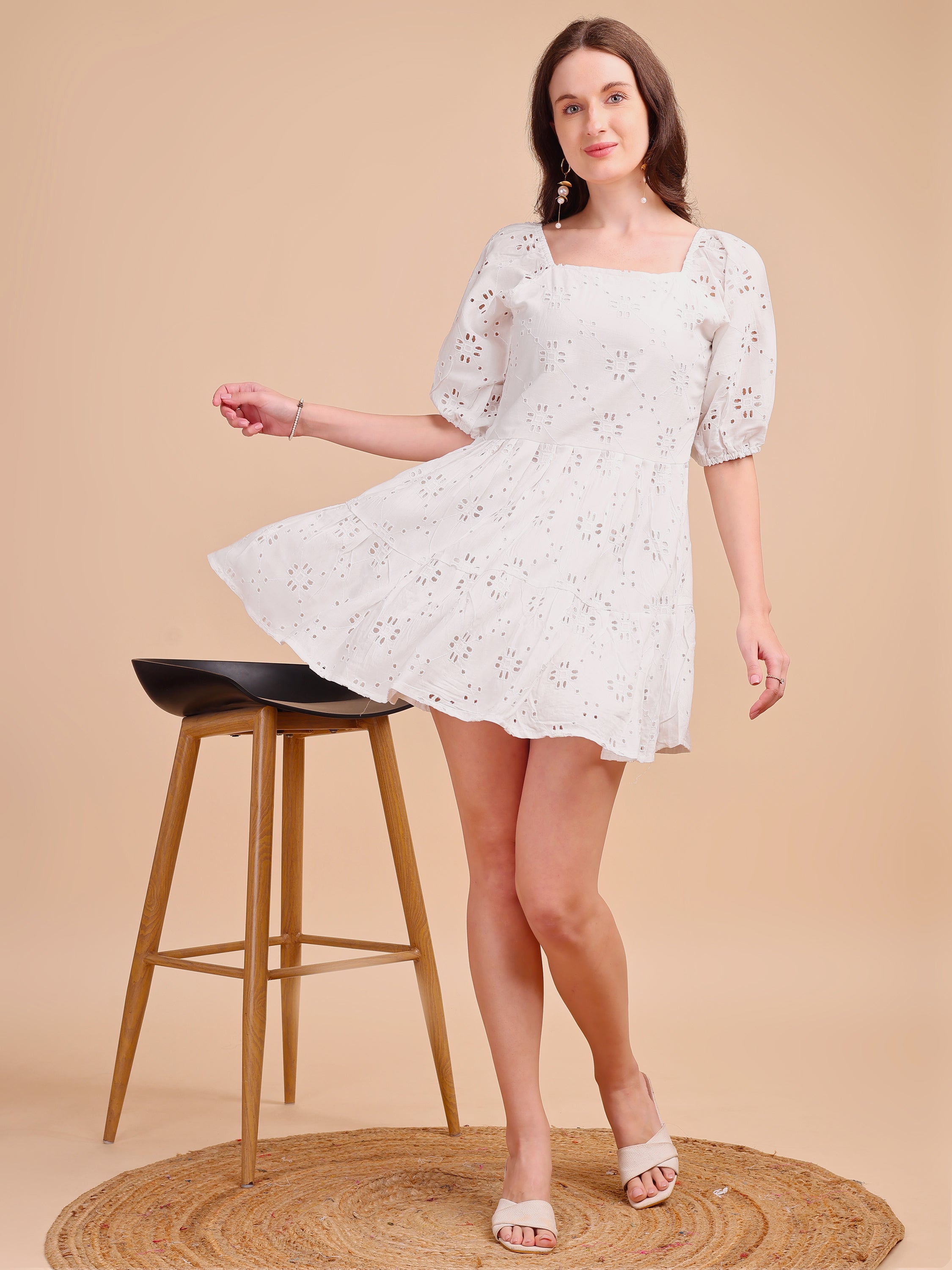 Square Neck Schiffli Short Onepiece