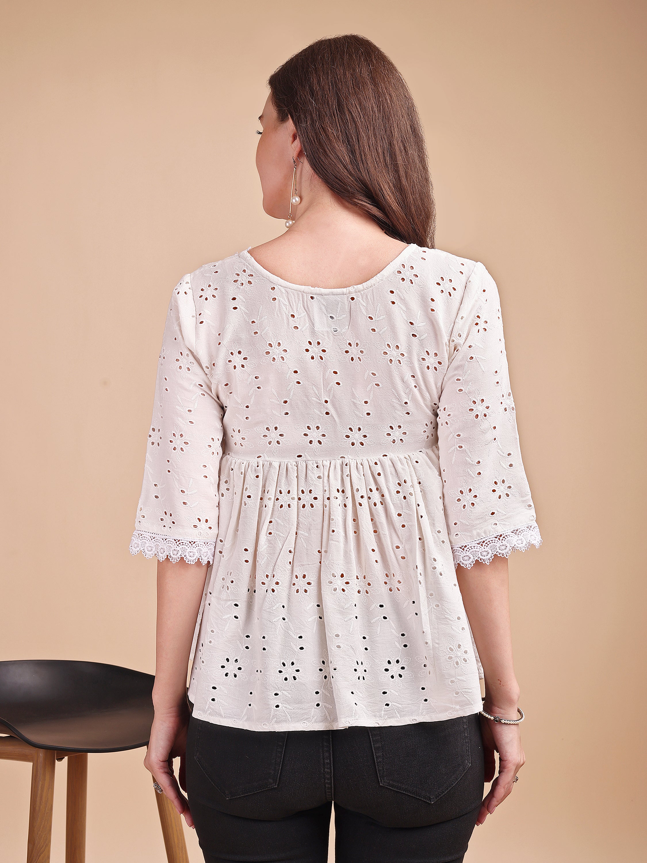 Schiffli Flare V-Neck Top