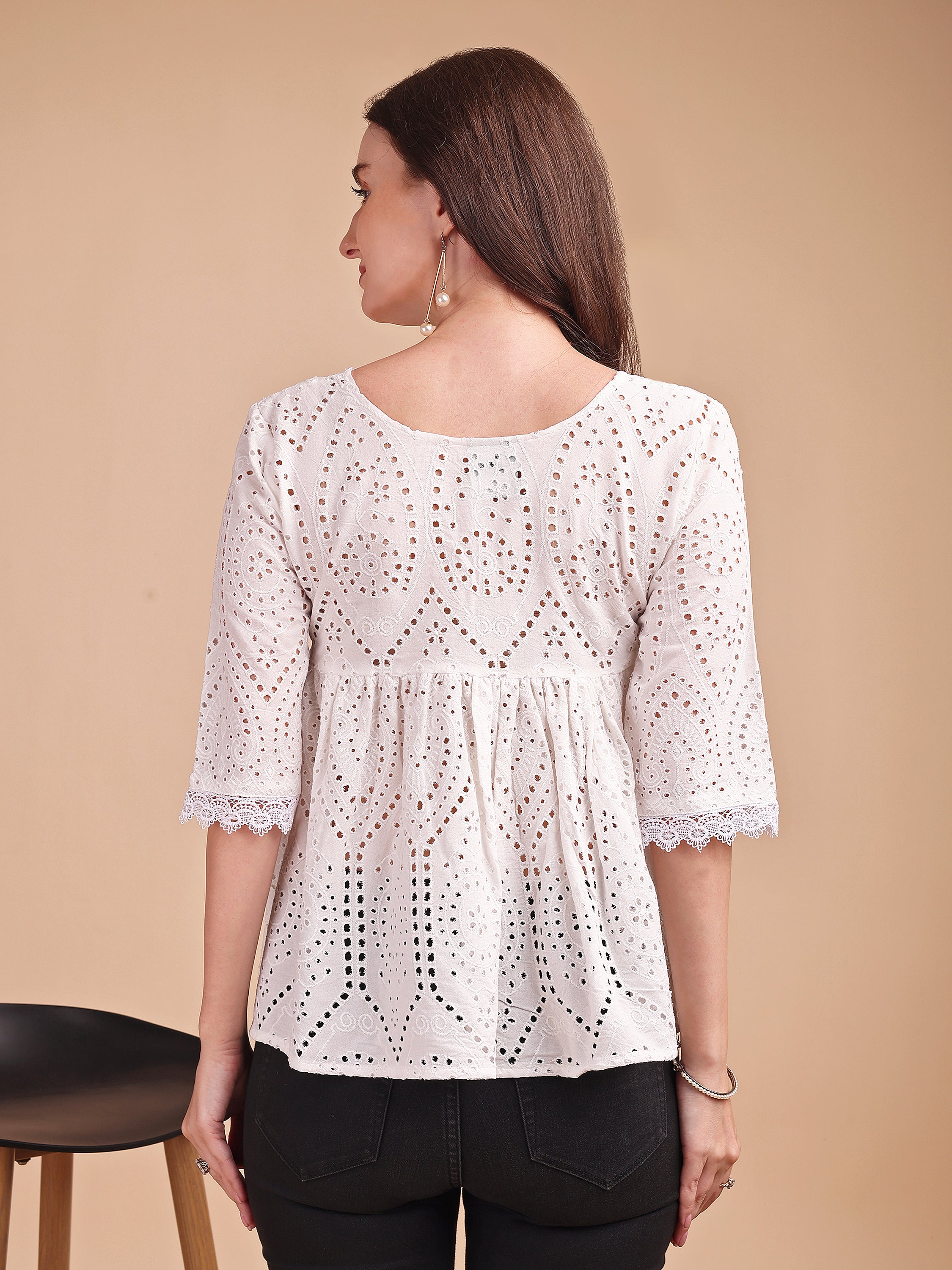 Schiffli Flare V-Neck Top