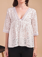 Schiffli Flare V-Neck Top