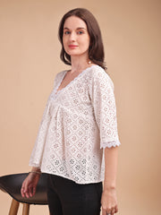 Schiffli Flare V-Neck Top