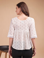 Schiffli Flare V-Neck Top