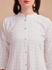 White Bloom Schiffli Button-Down Kurti