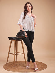 Schiffli Flare V-Neck Top