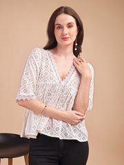 Schiffli Flare V-Neck Top
