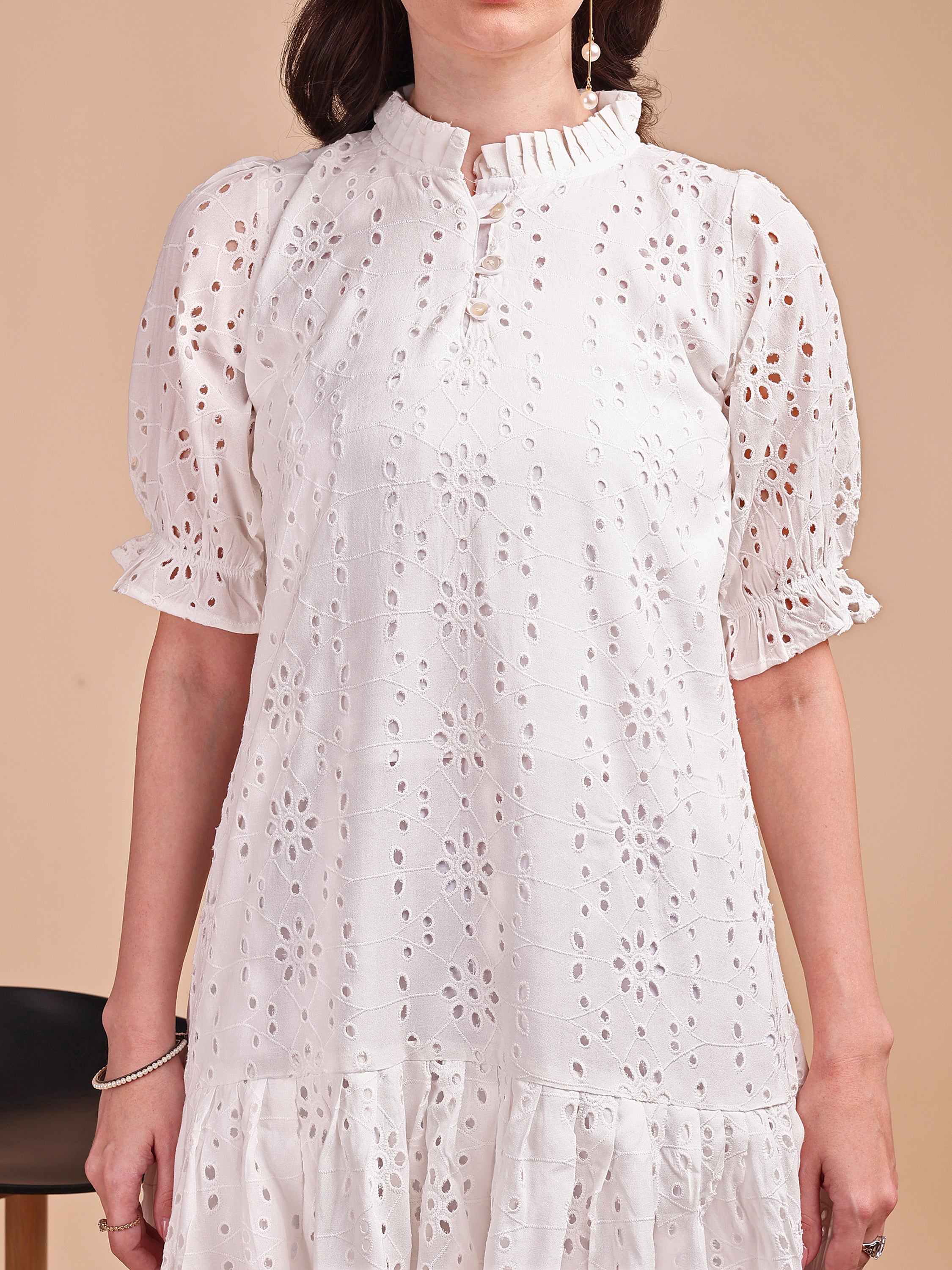 Schiffli Ruffle Short Onepiece