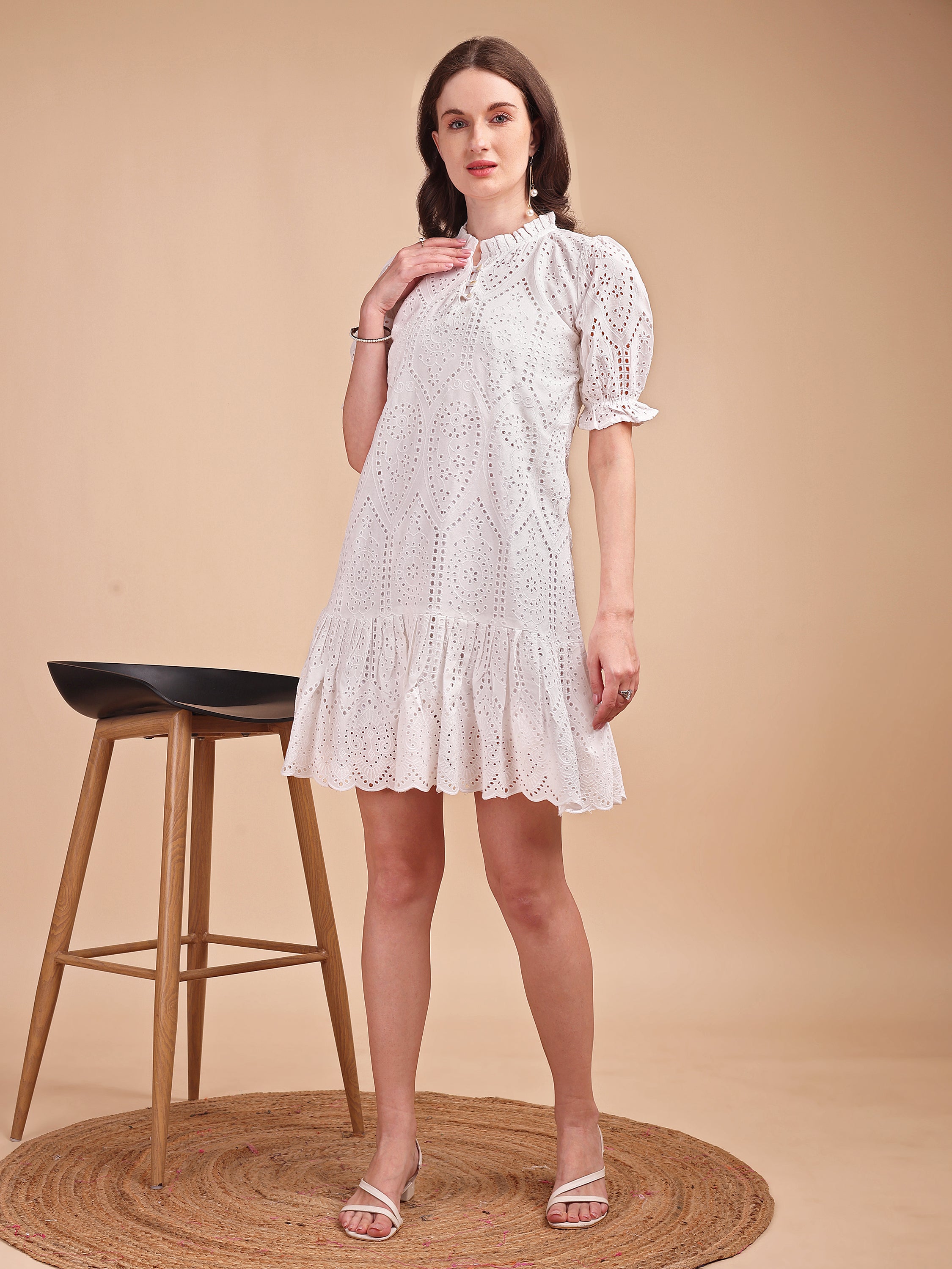 Schiffli Ruffle Short Onepiece