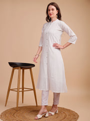 White Bloom Schiffli Button-Down Kurti