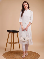 White Bloom Schiffli Button-Down Kurti