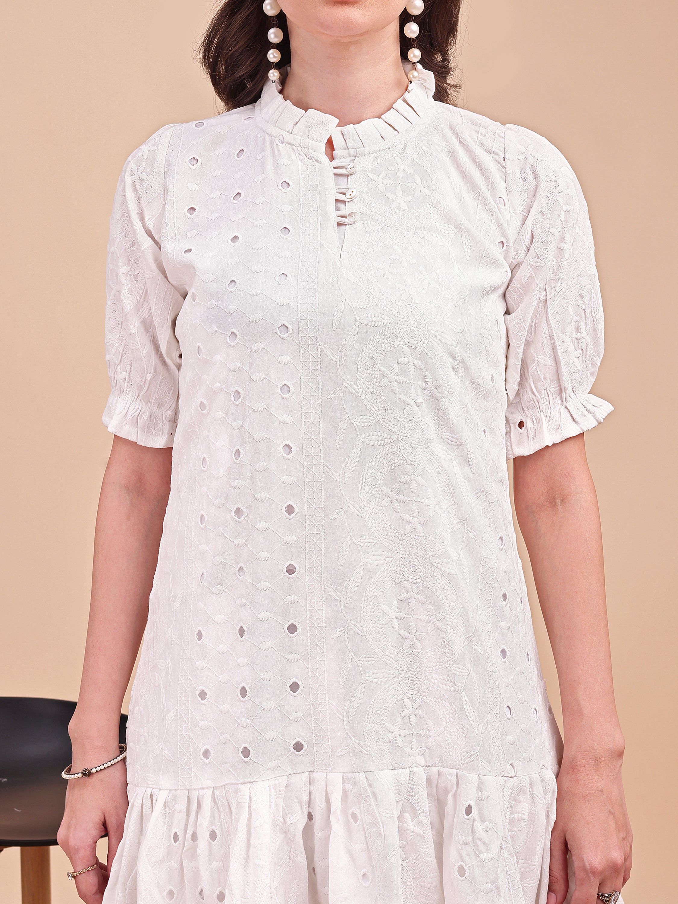 Schiffli Ruffle Short Onepiece