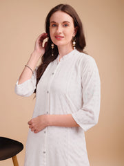 White Bloom Schiffli Button-Down Kurti
