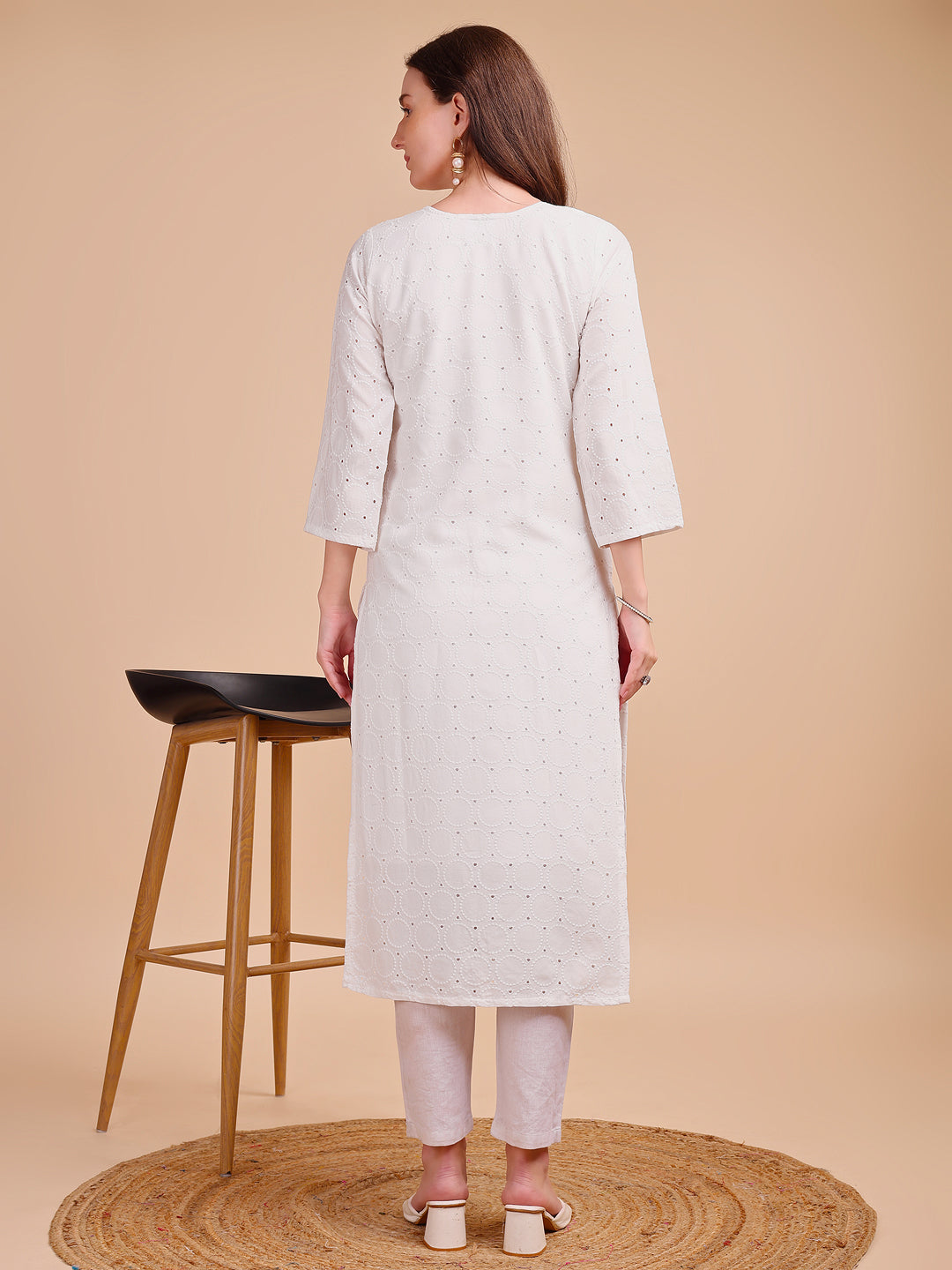 Schiffli Serenity Straight Kurti